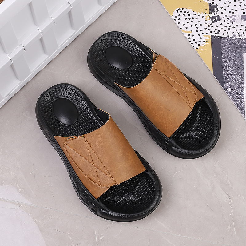 Pánske letné papuče s nastaviteľným suchým zipsom, jednofarebné, protišmykové, s mäkkým dnom, obľúbené v módnych plážových papučkách