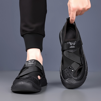 Νέα καλοκαιρινά ανδρικά casual παπούτσια παραλίας με κοίλα δερμάτινα παπούτσια, ανδρικά αναπνεύσιμα παπούτσια με τρύπες και σανδάλια για άνδρες μπαμπά