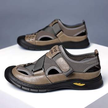 Νέα καλοκαιρινά ανδρικά casual παπούτσια παραλίας με κοίλα δερμάτινα παπούτσια, ανδρικά αναπνεύσιμα παπούτσια με τρύπες και σανδάλια για άνδρες μπαμπά