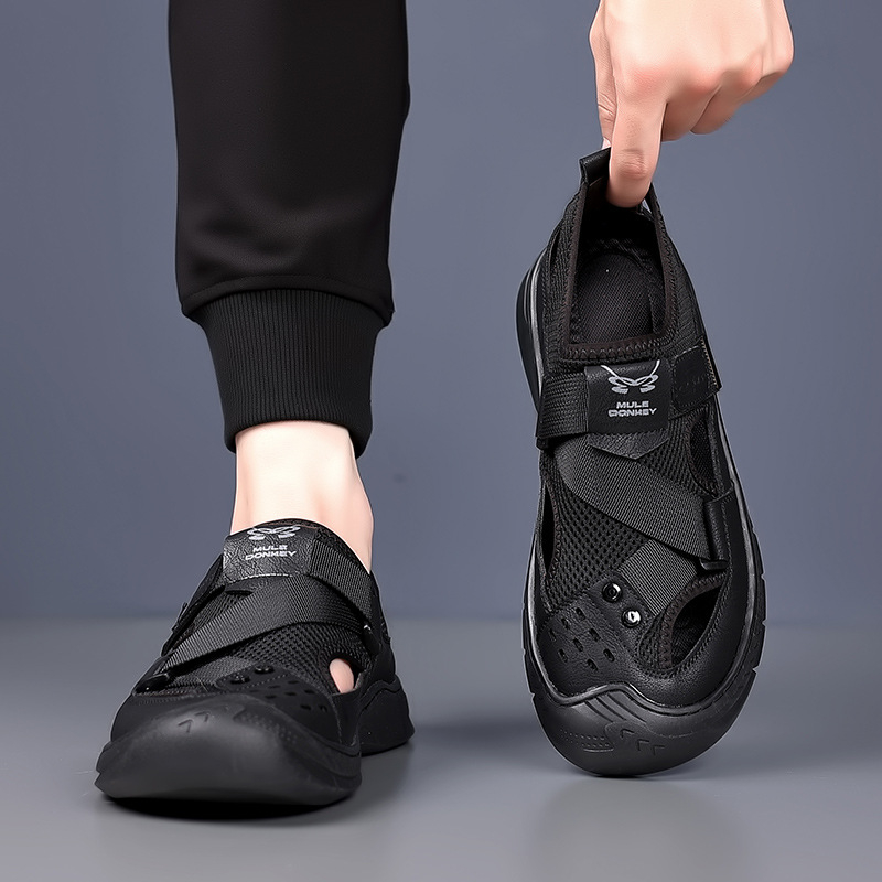 Letné nové pánske ležérne plážové topánky z dutej sieťoviny, kožené topánky, pánske priedušné topánky s otvormi na špičke, sandále pre otcov