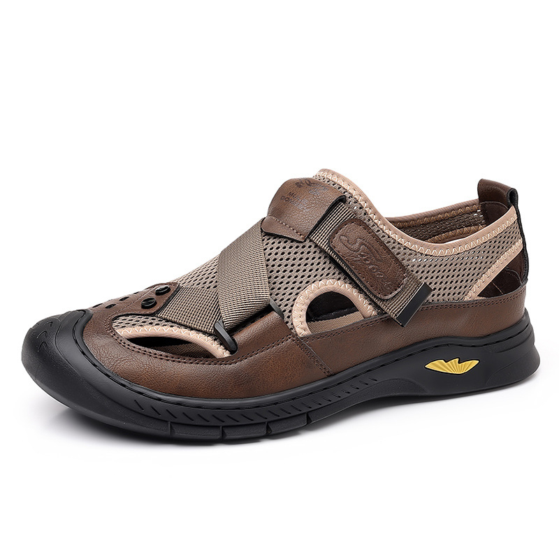 Letné nové pánske ležérne plážové topánky z dutej sieťoviny, kožené topánky, pánske priedušné topánky s otvormi na špičke, sandále pre otcov
