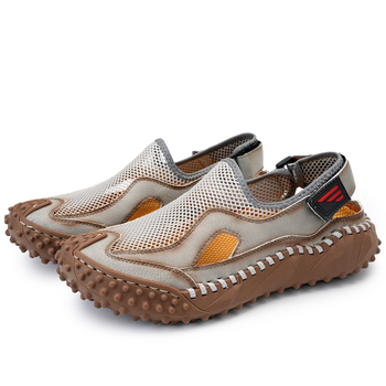 2024-es nyári férfi fedett orrú szandál külkereskedelmi, plus size vastag talpú szandál, kézzel varrott, lélegző, hétköznapi hálós cipő