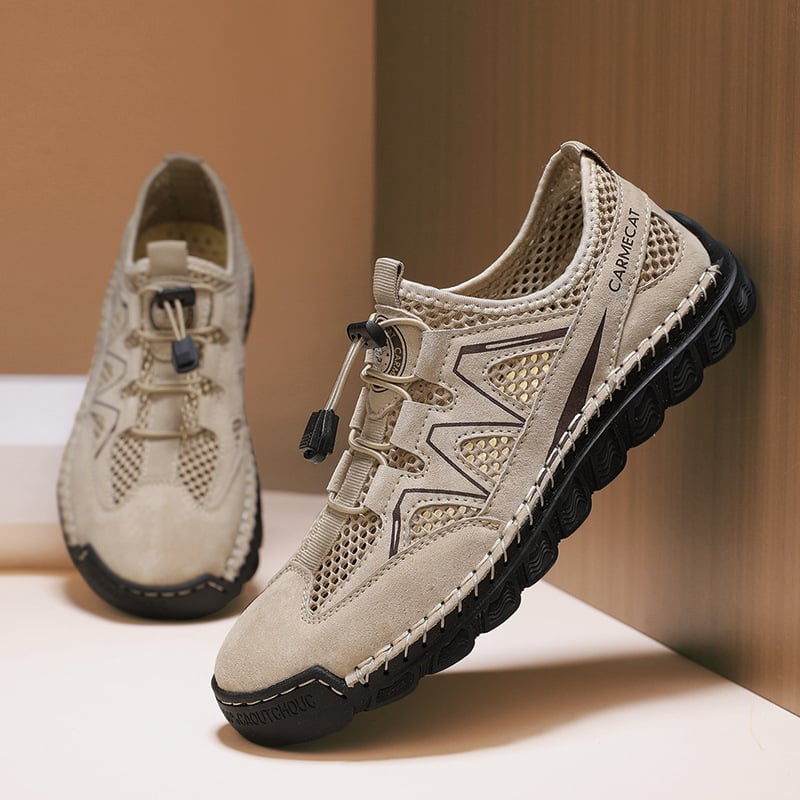 Letné cezhraničné pánske sandále z kože Amazon, priedušné, duté, ležérne, sieťované, horolezecké sandále