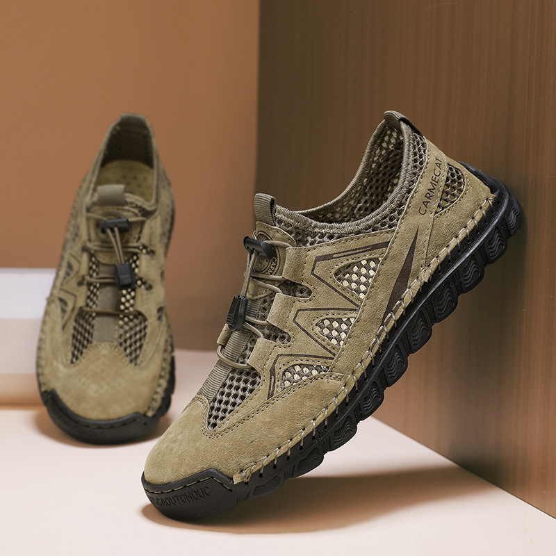 Letné cezhraničné pánske sandále z kože Amazon, priedušné, duté, ležérne, sieťované, horolezecké sandále