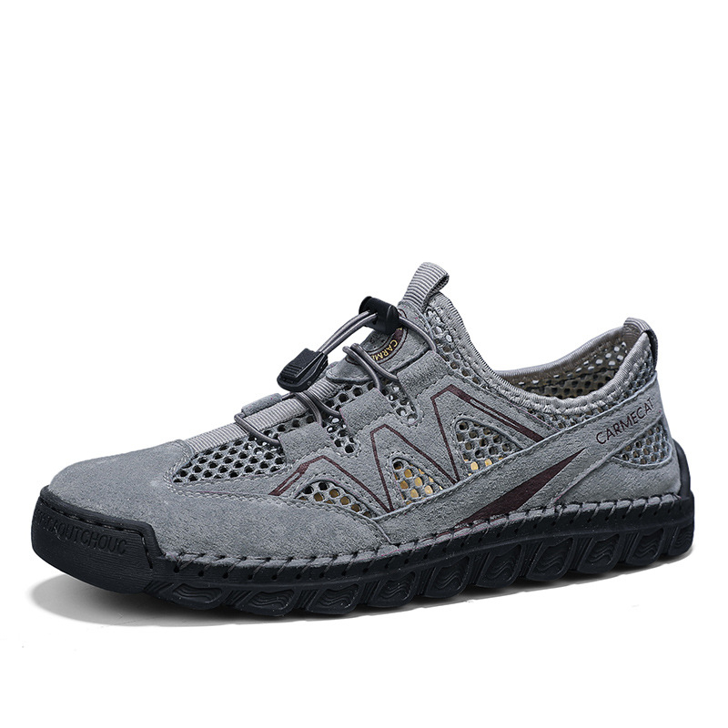 Letné cezhraničné pánske sandále z kože Amazon, priedušné, duté, ležérne, sieťované, horolezecké sandále