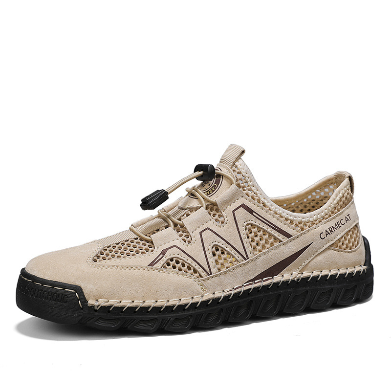 Letné cezhraničné pánske sandále z kože Amazon, priedušné, duté, ležérne, sieťované, horolezecké sandále