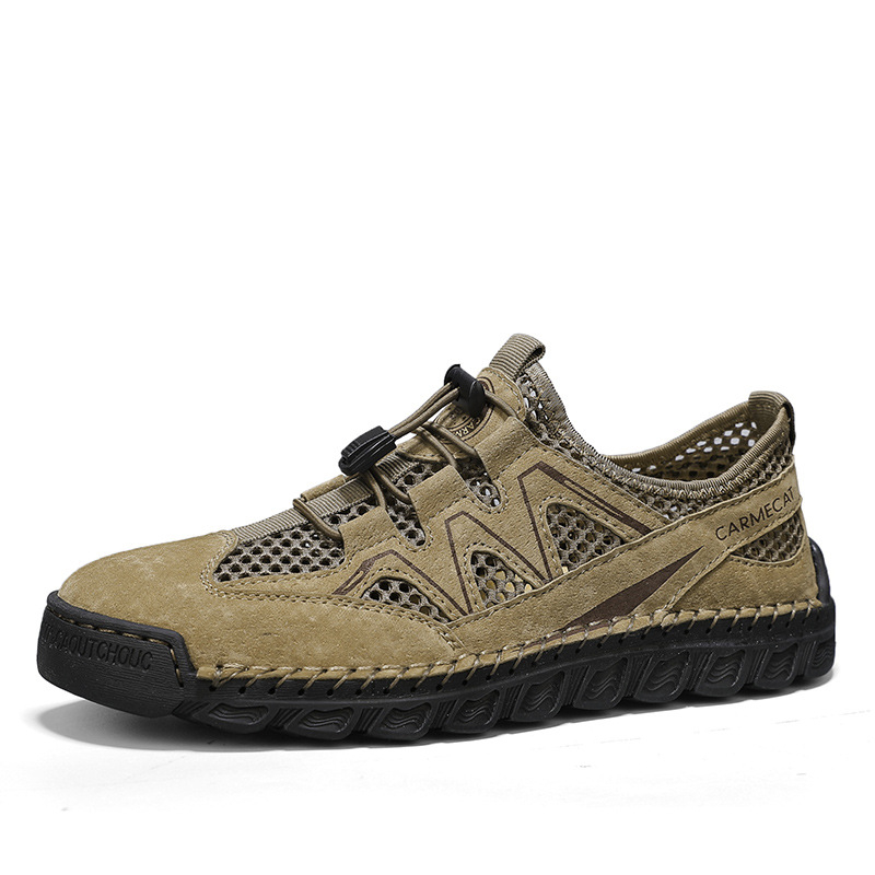 Letné cezhraničné pánske sandále z kože Amazon, priedušné, duté, ležérne, sieťované, horolezecké sandále