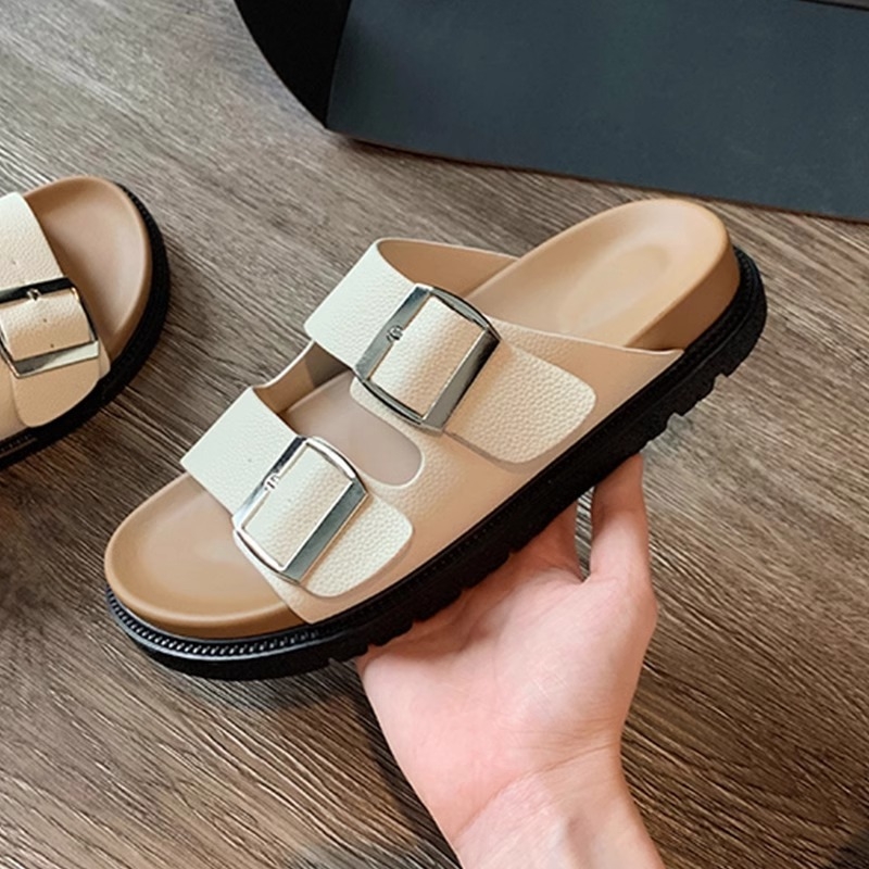 Letné nové topánky Birkenstock 2024, ležérne papuče, dámske letné outfity, topánky Birkenstock s prackou na opasok, polovičné papuče