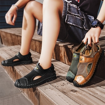 2024-es szandálok, férfi tavaszi, lélegző, strandcipők, férfi hálós, divatos szandálok, férfi mindennapi flip-on cipők, férfi