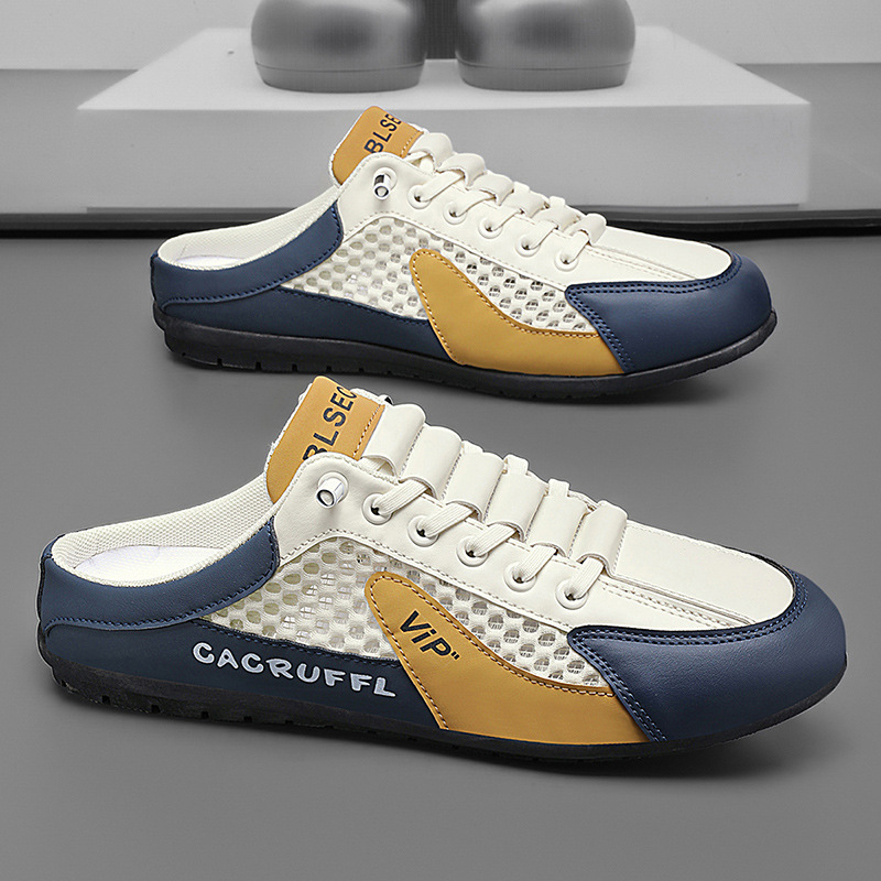 Pánske poltopánky Baotou s polovičnou špičkou z roku 2025, nové sieťované priedušné nazúvacie topánky, ležérne módne, univerzálne, ľahké sieťované topánky