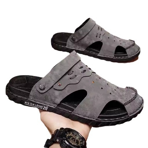 Férfi szandálok Nyári Felsőruházat Csúszásmentes Kopásálló Vezetői Kettős célú Bőr Puha Aljjal Kültéri Sport Strandpapucsok Baotou