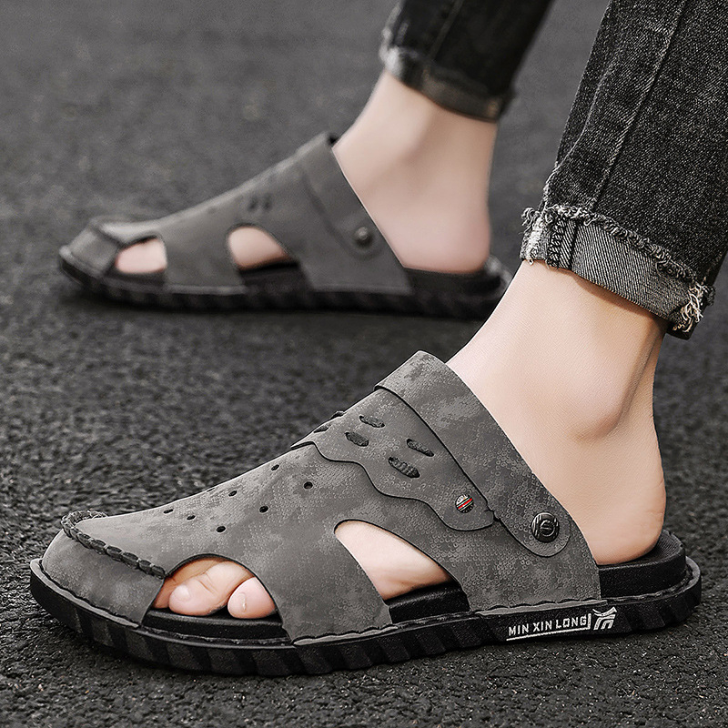 Férfi szandálok Nyári Felsőruházat Csúszásmentes Kopásálló Vezetői Kettős célú Bőr Puha Aljjal Kültéri Sport Strandpapucsok Baotou