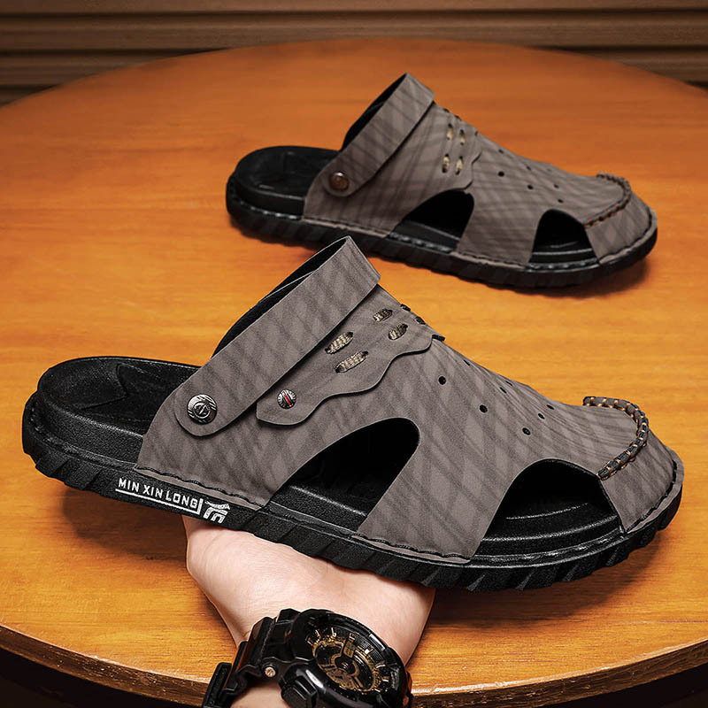 Férfi szandálok Nyári Felsőruházat Csúszásmentes Kopásálló Vezetői Kettős célú Bőr Puha Aljjal Kültéri Sport Strandpapucsok Baotou