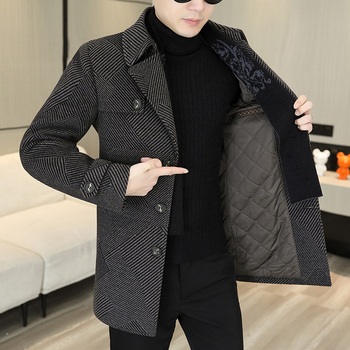 Vyriškas vidutinio ilgio kašmyro vilnonis paltas, madingas, vidutinio ilgio, rudens ir žiemos laisvalaikio stiliaus, kašmyro vilnonis paltas vyrams su vakarietiška apykakle.