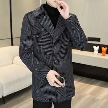 Vyriškas vidutinio ilgio kašmyro vilnonis paltas, madingas, vidutinio ilgio, rudens ir žiemos laisvalaikio stiliaus, kašmyro vilnonis paltas vyrams su vakarietiška apykakle.