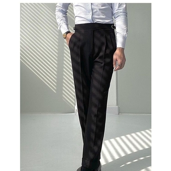 Σπιτικό ανδρικό κοστούμι Mr. Lu San, φθινοπωρινό και χειμωνιάτικο, με ψηλή μέση, σε ίσια γραμμή, σε casual γραμμή, από τη Νάπολη, βρετανικό ρετρό παντελόνι που ταιριάζει απόλυτα.