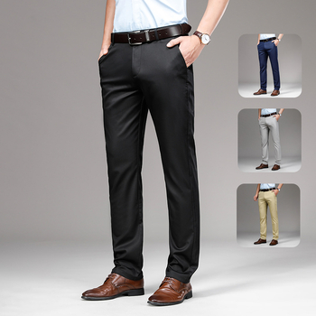 Pantaloni sport Tencel pentru bărbați, pantaloni de primăvară și de vară, subțiri, de afaceri, culoare solidă, drepți, slim-fit, profesionali, casual