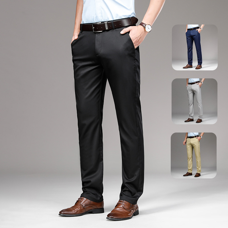 Pantaloni sport Tencel pentru bărbați, pantaloni de primăvară și de vară, subțiri, de afaceri, culoare solidă, drepți, slim-fit, profesionali, casual