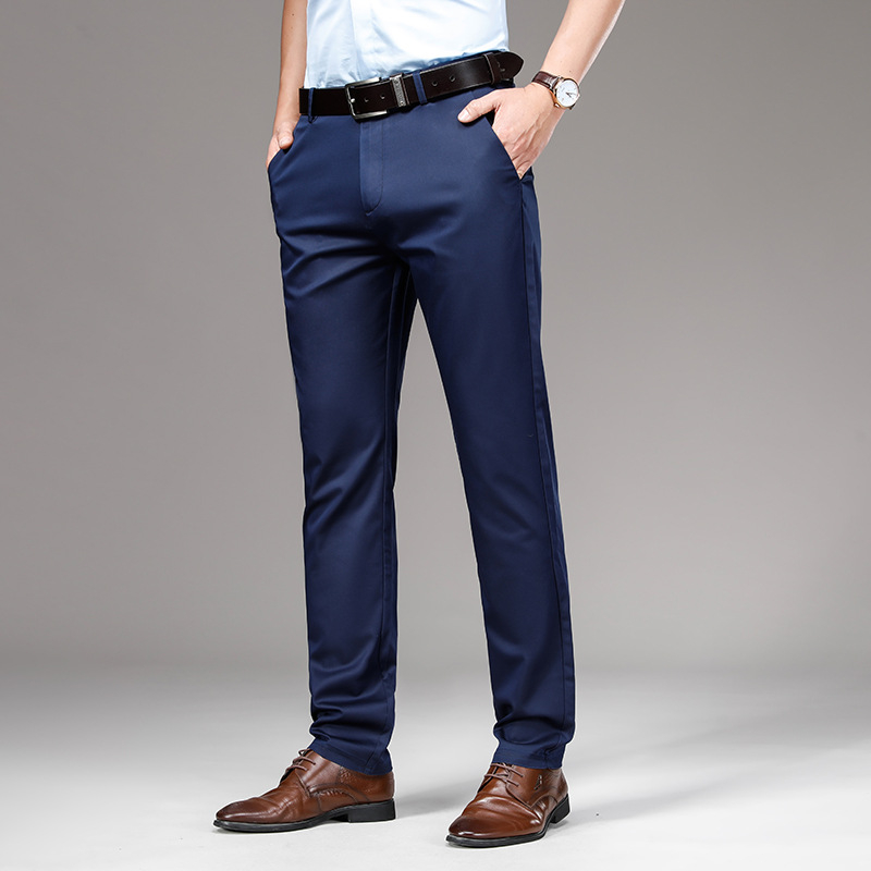 Pantaloni sport Tencel pentru bărbați, pantaloni de primăvară și de vară, subțiri, de afaceri, culoare solidă, drepți, slim-fit, profesionali, casual