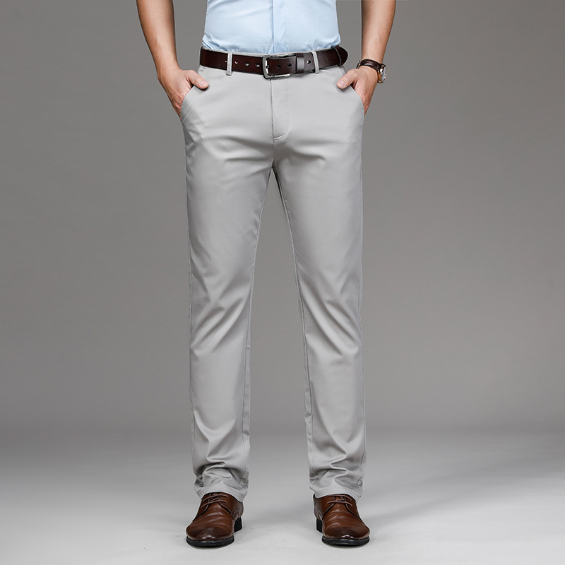 Pantaloni sport Tencel pentru bărbați, pantaloni de primăvară și de vară, subțiri, de afaceri, culoare solidă, drepți, slim-fit, profesionali, casual