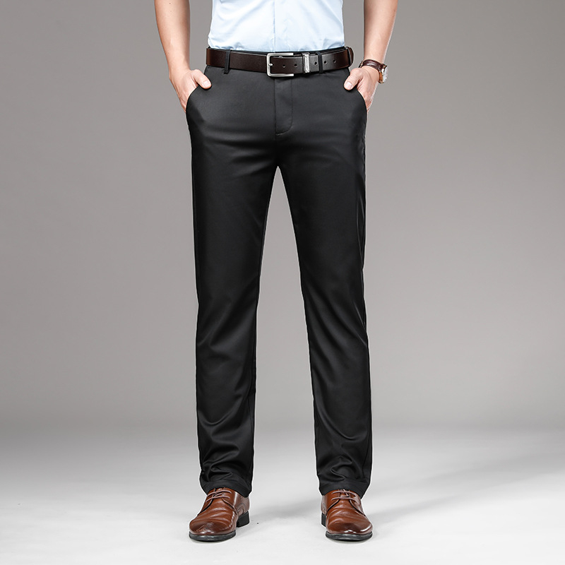 Pantaloni sport Tencel pentru bărbați, pantaloni de primăvară și de vară, subțiri, de afaceri, culoare solidă, drepți, slim-fit, profesionali, casual