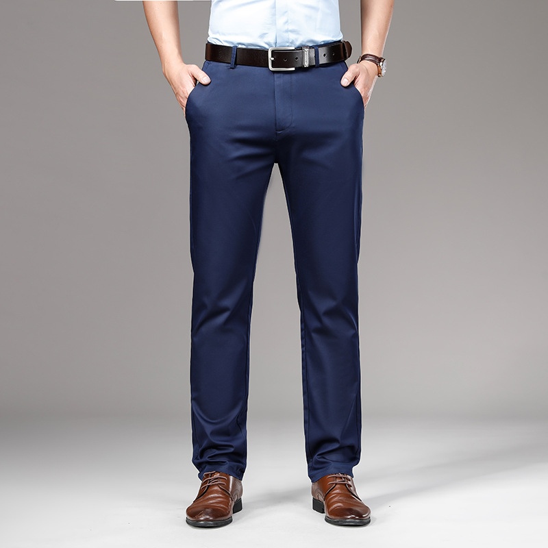 Pantaloni sport Tencel pentru bărbați, pantaloni de primăvară și de vară, subțiri, de afaceri, culoare solidă, drepți, slim-fit, profesionali, casual