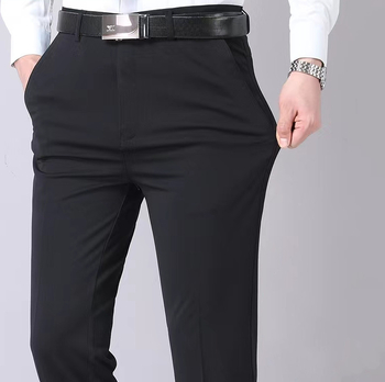 Pantaloni de afaceri cu căptușeală din fleece pentru toamnă și iarnă, pantaloni casual pentru bărbați, de vârstă mijlocie și vârstnici, lejeri, drepți, de primăvară și de toamnă, pantaloni lungi elastici pentru bărbați