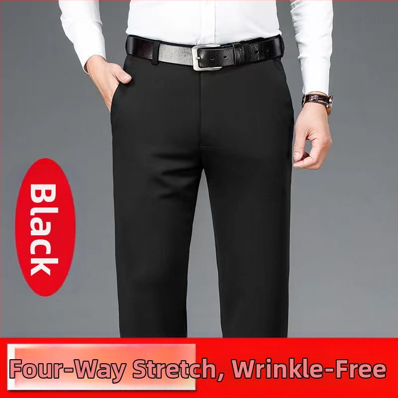 Pantaloni de afaceri cu căptușeală din fleece pentru toamnă și iarnă, pantaloni casual pentru bărbați, de vârstă mijlocie și vârstnici, lejeri, drepți, de primăvară și de toamnă, pantaloni lungi elastici pentru bărbați