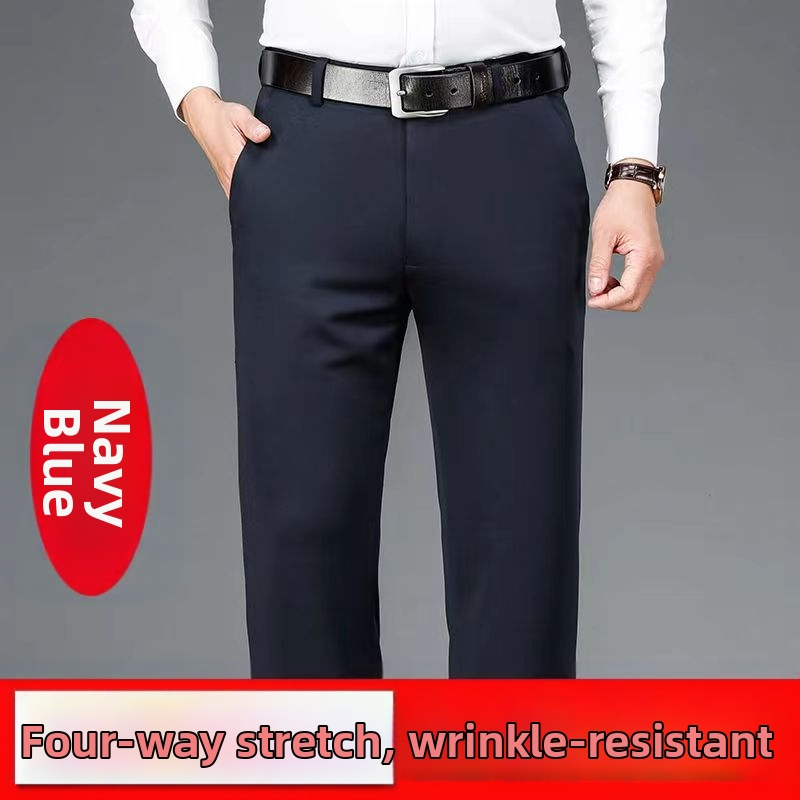 Pantaloni de afaceri cu căptușeală din fleece pentru toamnă și iarnă, pantaloni casual pentru bărbați, de vârstă mijlocie și vârstnici, lejeri, drepți, de primăvară și de toamnă, pantaloni lungi elastici pentru bărbați