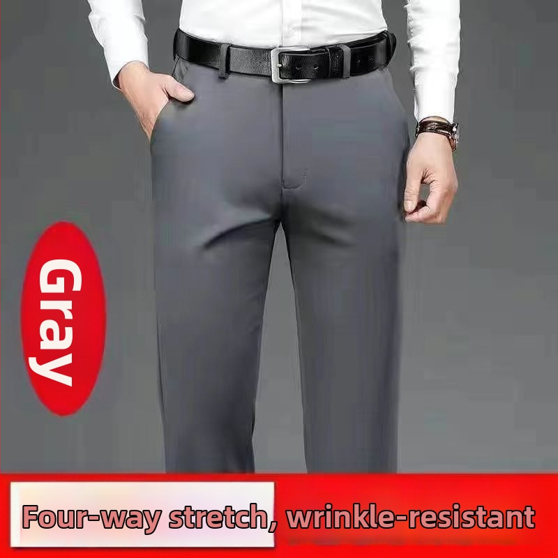 Pantaloni de afaceri cu căptușeală din fleece pentru toamnă și iarnă, pantaloni casual pentru bărbați, de vârstă mijlocie și vârstnici, lejeri, drepți, de primăvară și de toamnă, pantaloni lungi elastici pentru bărbați