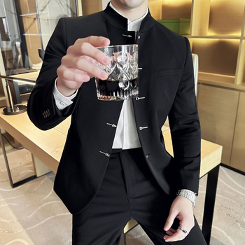 Jaunimo mados naujas kiniškas laisvalaikio kostiumas vyrams, plonas, gyvenimo būdo nacionalinis madingas kostiumas, Duffy Shuai Tongqin kiniškas kostiumas