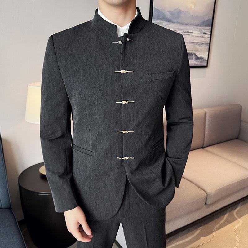 Jaunimo mados naujas kiniškas laisvalaikio kostiumas vyrams, plonas, gyvenimo būdo nacionalinis madingas kostiumas, Duffy Shuai Tongqin kiniškas kostiumas