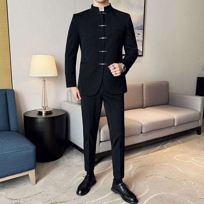 Jaunimo mados naujas kiniškas laisvalaikio kostiumas vyrams, plonas, gyvenimo būdo nacionalinis madingas kostiumas, Duffy Shuai Tongqin kiniškas kostiumas