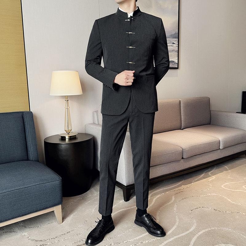 Jaunimo mados naujas kiniškas laisvalaikio kostiumas vyrams, plonas, gyvenimo būdo nacionalinis madingas kostiumas, Duffy Shuai Tongqin kiniškas kostiumas