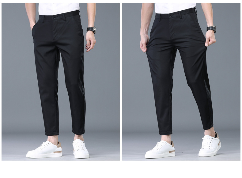 Pantaloni scurți pentru bărbați de primăvară și vară, pantaloni casual ușori, coreeni, slim fit, lungime până la gleznă, respirabili, pantaloni occidentali