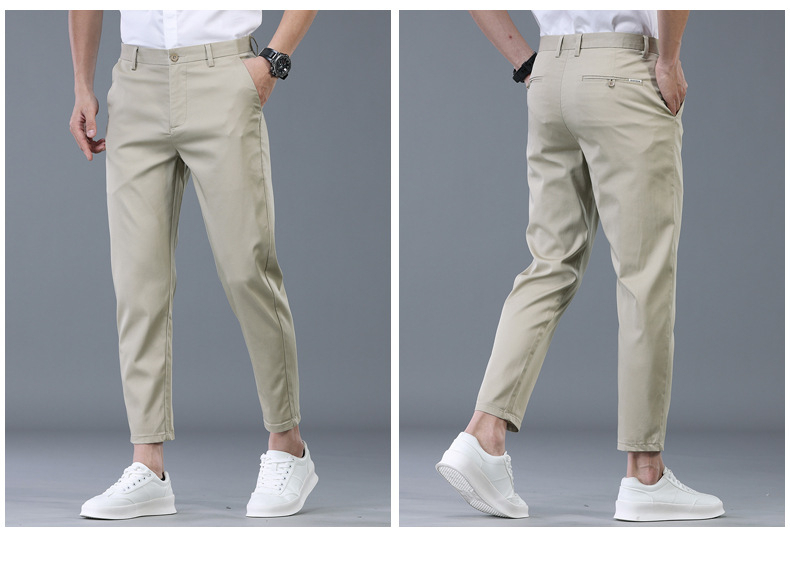 Pantaloni scurți pentru bărbați de primăvară și vară, pantaloni casual ușori, coreeni, slim fit, lungime până la gleznă, respirabili, pantaloni occidentali