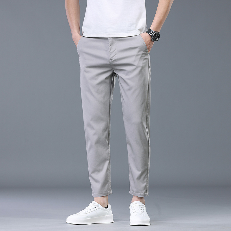 Pantaloni scurți pentru bărbați de primăvară și vară, pantaloni casual ușori, coreeni, slim fit, lungime până la gleznă, respirabili, pantaloni occidentali