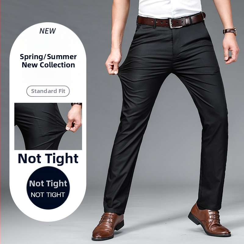 Летни тънки мъжки панталони, свободни прави ежедневни панталони, мъжки прави панталони с висока талия, летни тънки на едро