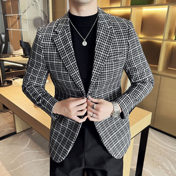 Raputa uue põlvkonna Korea versiooni saledast meeste vabaaja houndstooth-ülikonnast, polsterdatud jopega, mis on kõrge tundlikkusega ülikond.