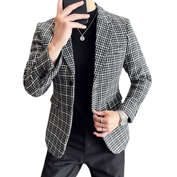 Raputa uue põlvkonna Korea versiooni saledast meeste vabaaja houndstooth-ülikonnast, polsterdatud jopega, mis on kõrge tundlikkusega ülikond.