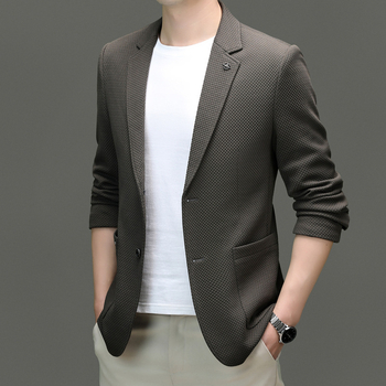 Kevad 2024 uus kootud vahvliga vabaaja ühekordne lääne meeste ülikonnapintsak ärimood noortele ja keskealistele