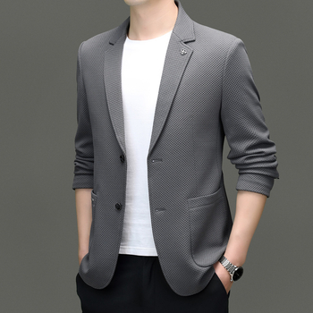 Kevad 2024 uus kootud vahvliga vabaaja ühekordne lääne meeste ülikonnapintsak ärimood noortele ja keskealistele