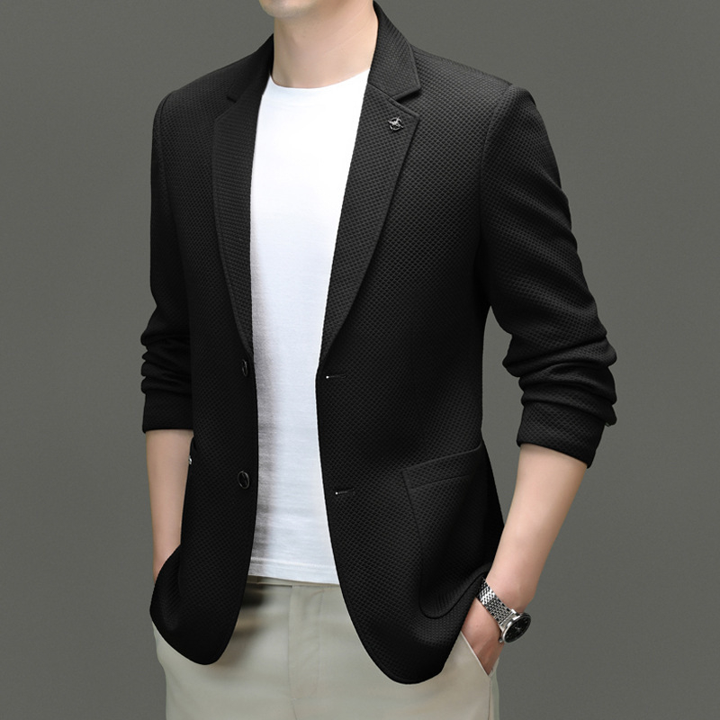 Kevad 2024 uus kootud vahvliga vabaaja ühekordne lääne meeste ülikonnapintsak ärimood noortele ja keskealistele