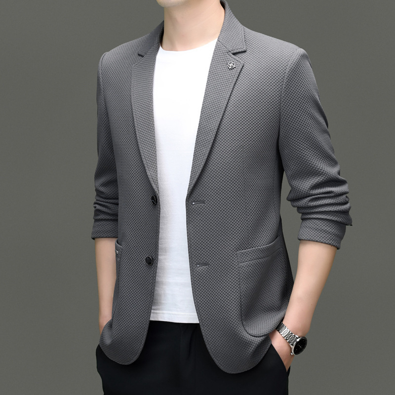 Kevad 2024 uus kootud vahvliga vabaaja ühekordne lääne meeste ülikonnapintsak ärimood noortele ja keskealistele