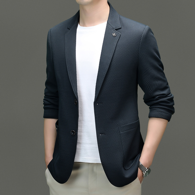 Kevad 2024 uus kootud vahvliga vabaaja ühekordne lääne meeste ülikonnapintsak ärimood noortele ja keskealistele