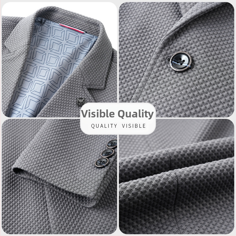 Пролет 2024 Ново плетено ежедневие с вафлени дрехи, мъжко яке в западен стил, бизнес мода, за млади и средна възраст