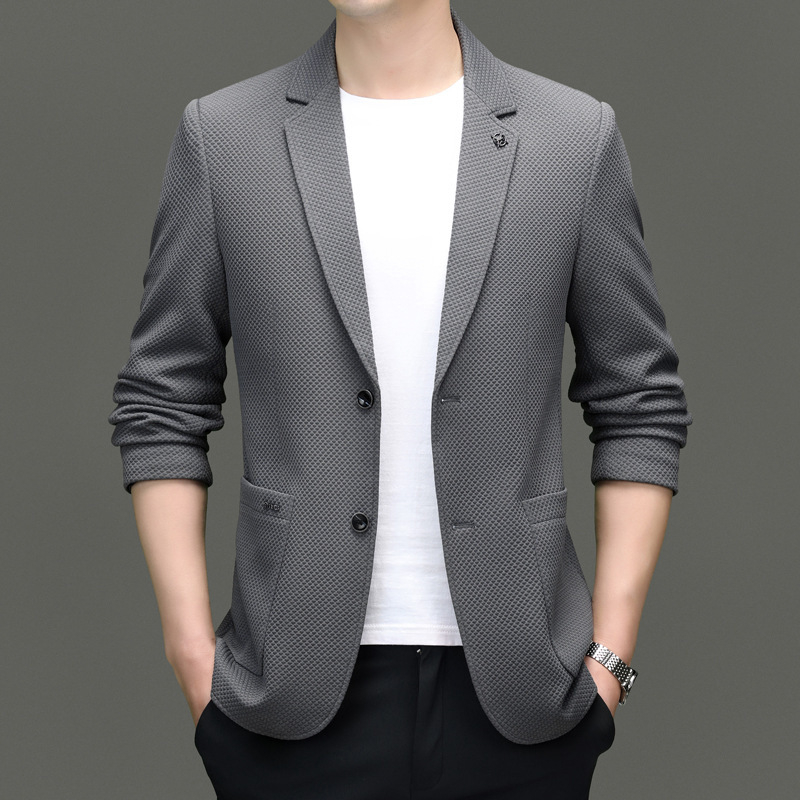 Kevad 2024 uus kootud vahvliga vabaaja ühekordne lääne meeste ülikonnapintsak ärimood noortele ja keskealistele