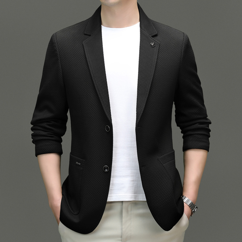 Kevad 2024 uus kootud vahvliga vabaaja ühekordne lääne meeste ülikonnapintsak ärimood noortele ja keskealistele