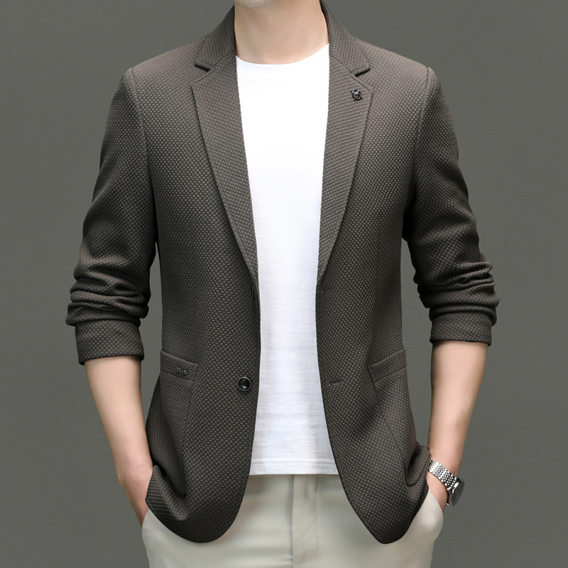 Kevad 2024 uus kootud vahvliga vabaaja ühekordne lääne meeste ülikonnapintsak ärimood noortele ja keskealistele