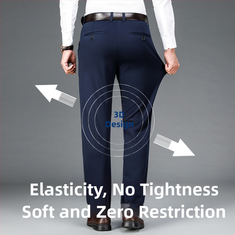 Štvorstranné elastické pánske veľké ležérne nohavice rovné voľné plus hrubé pánske nohavice na jeseň a zimu hrubé biznis nohavice